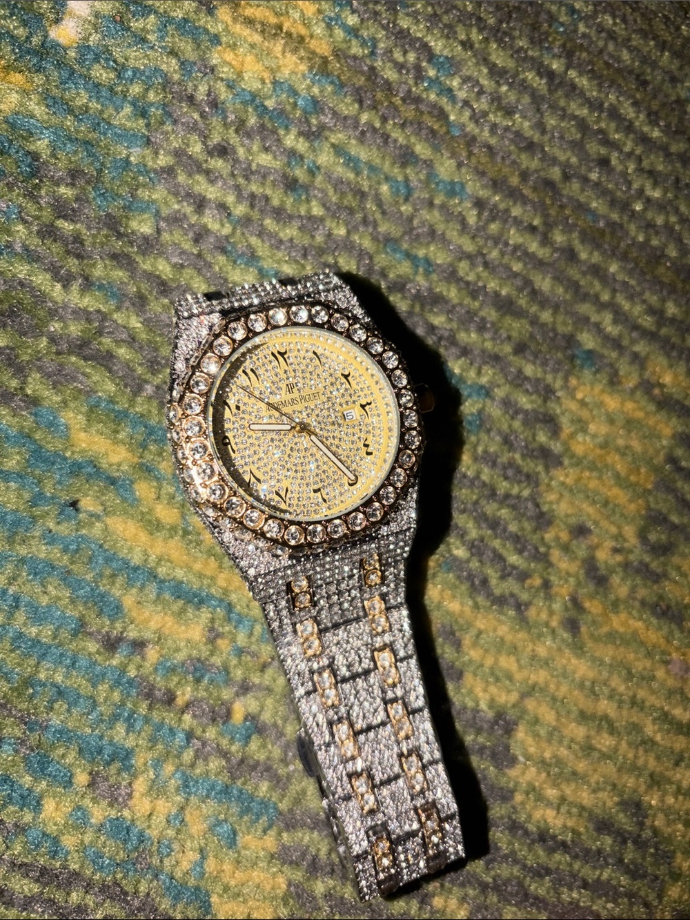 AP Men's Gold-Tone Crystal Dress Watch - Sparkling Silver Band Iced Out - Picture 9 of 11